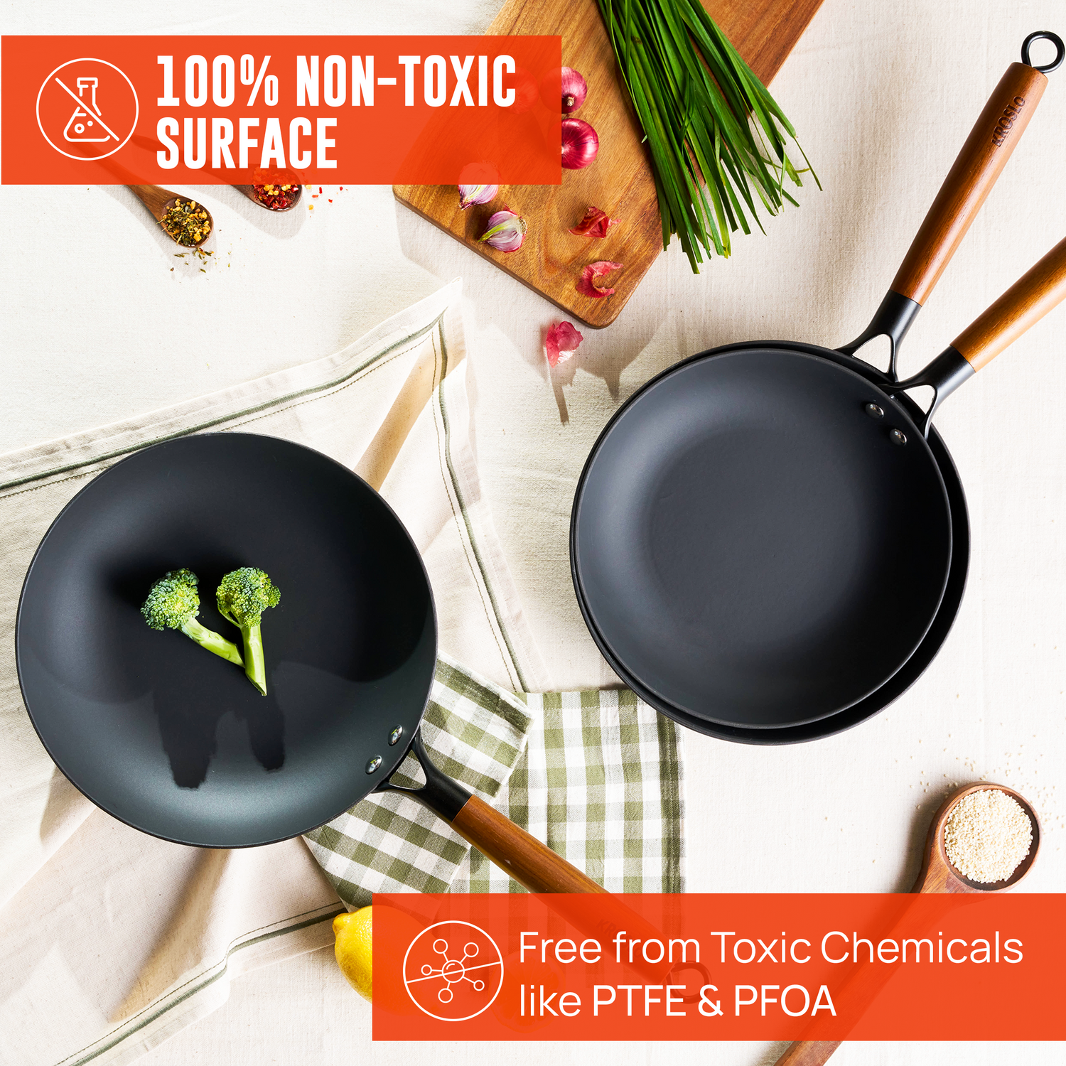 Kroslo cast iron cookware with lemons — 100% non-toxic, free from PTFE and PFOA